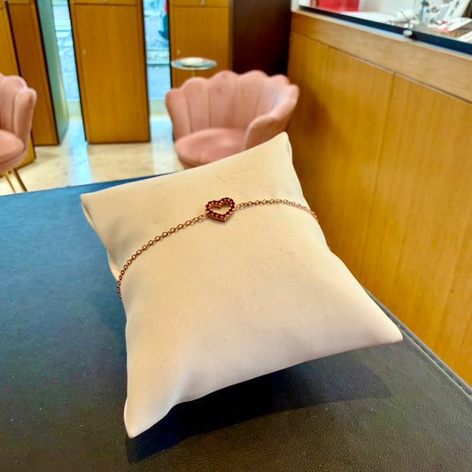 Bracciale Double-Face in Oro Rosa 18kt con Cuore in Zirconi Rossi e Bianchi