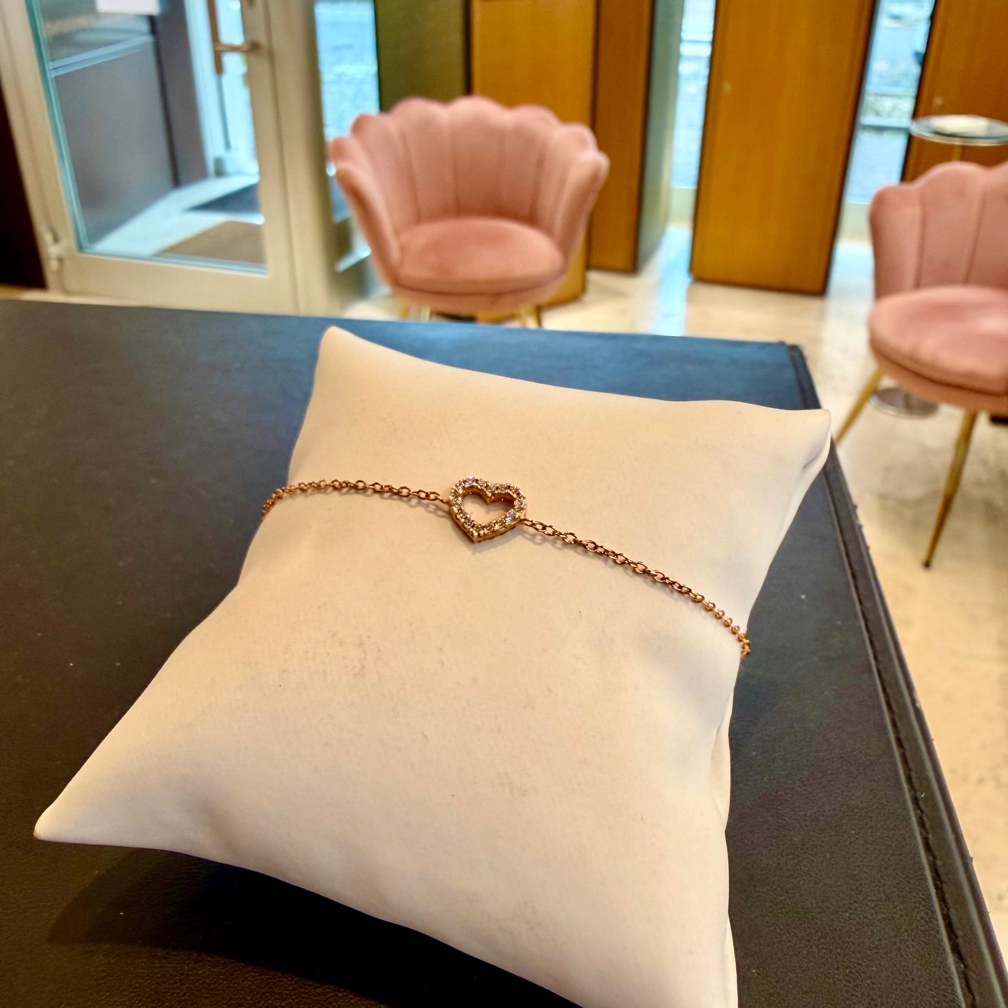 Bracciale Double-Face in Oro Rosa 18kt con Cuore in Zirconi Rossi e Bianchi