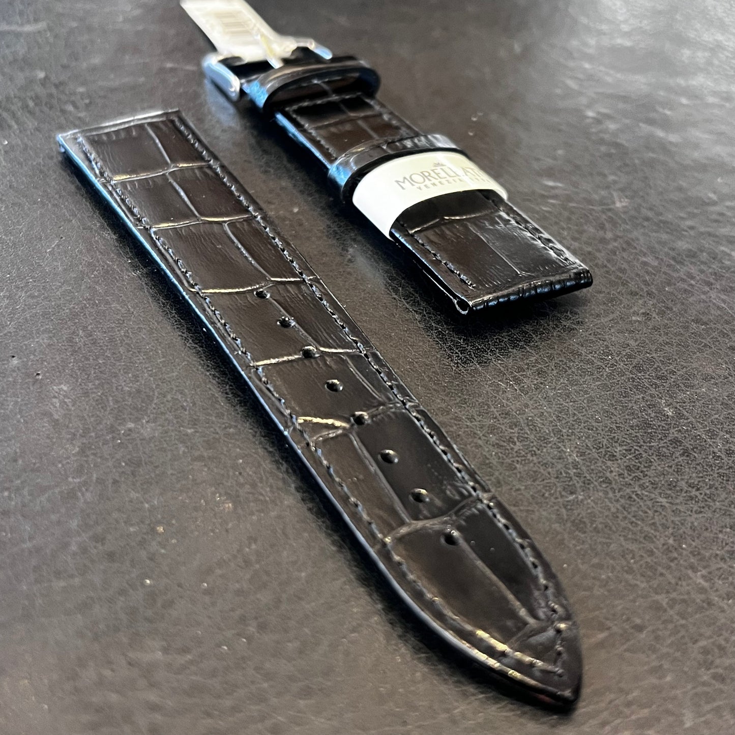 Cinturino per Orologio in pelle Nera (stampa alligatore)