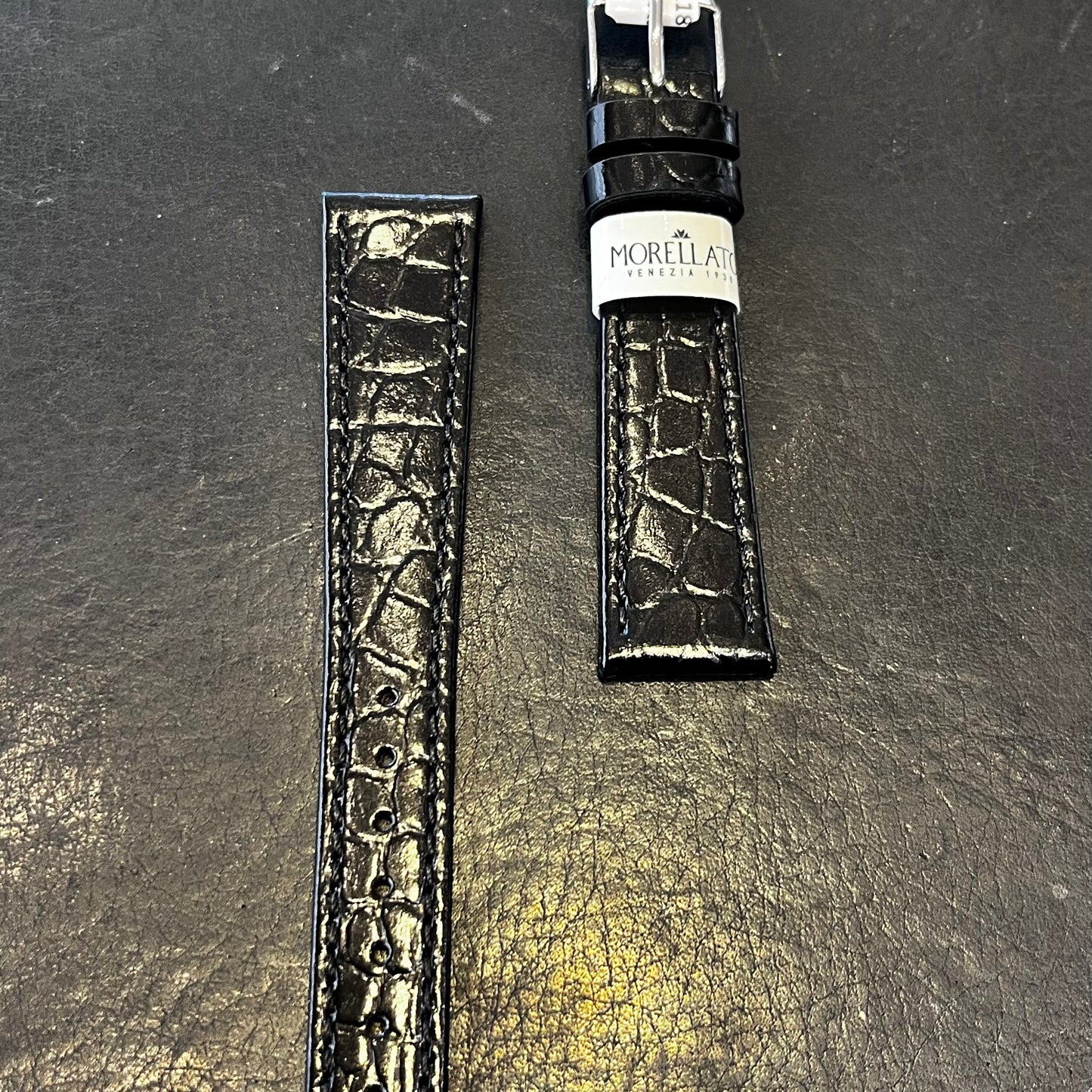 Cinturino per Orologio in pelle Nera (stampa alligatore)