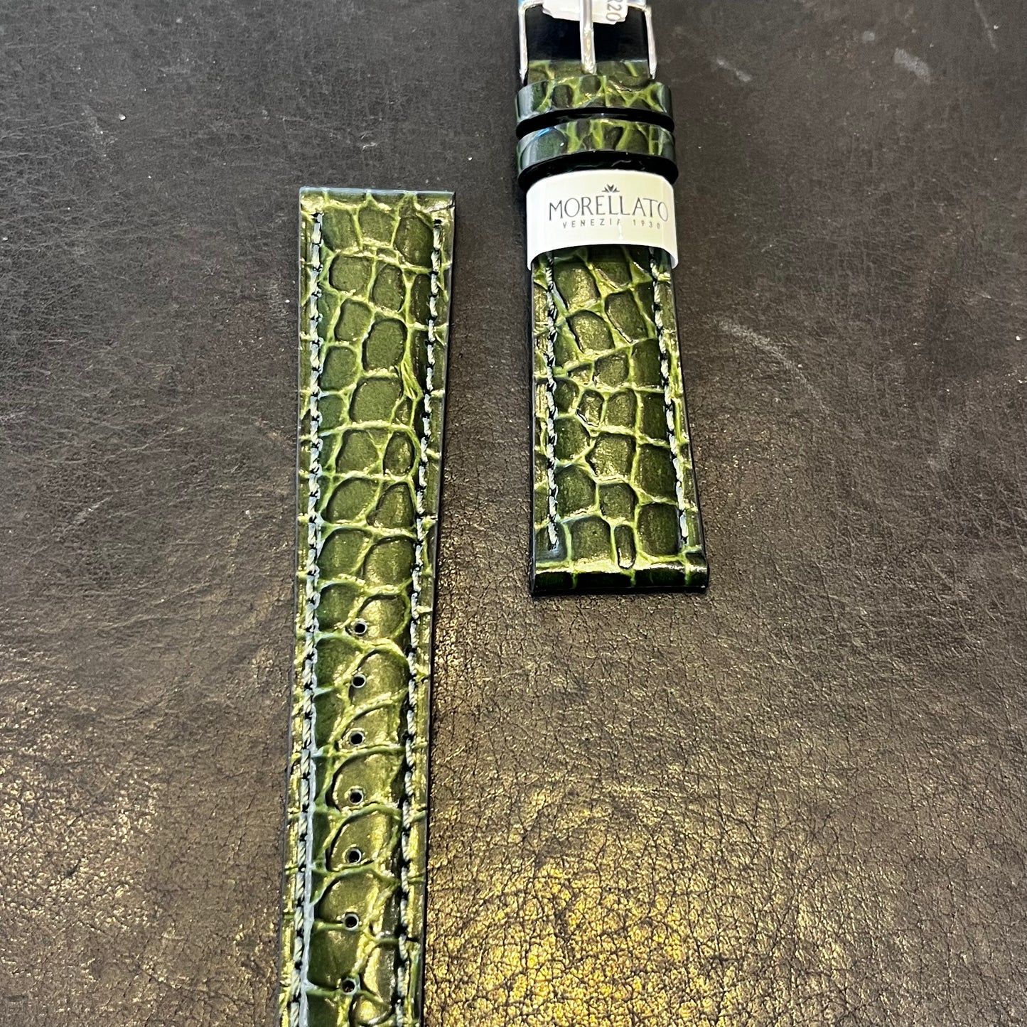 Cinturino per Orologio in pelle Verde (stampa alligatore)