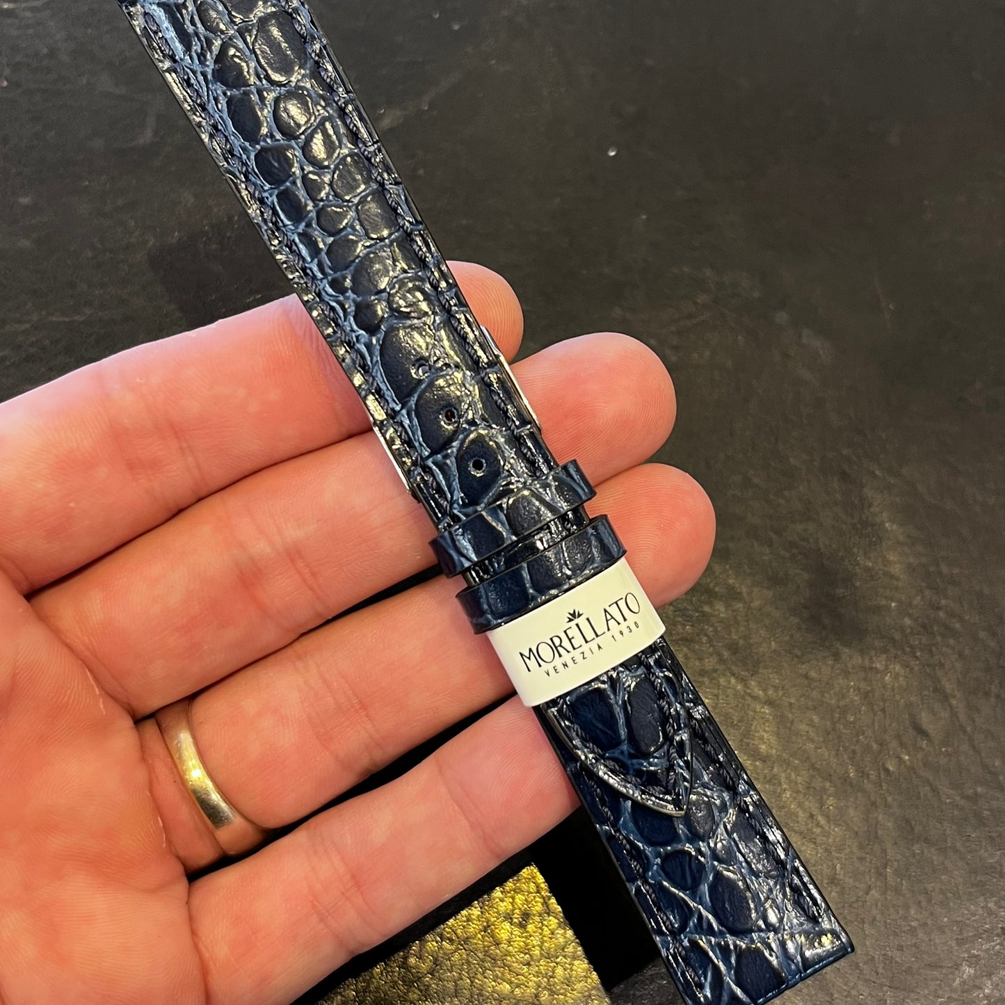 Cinturino per Orologio in pelle Blu (stampa alligatore)