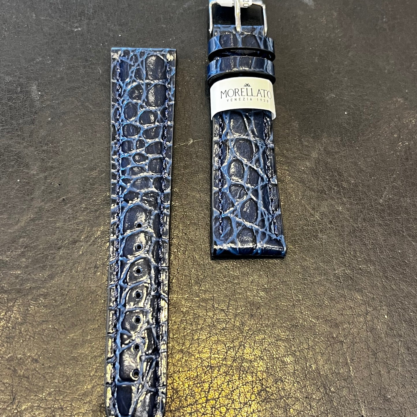 Cinturino per Orologio in pelle Blu (stampa alligatore)