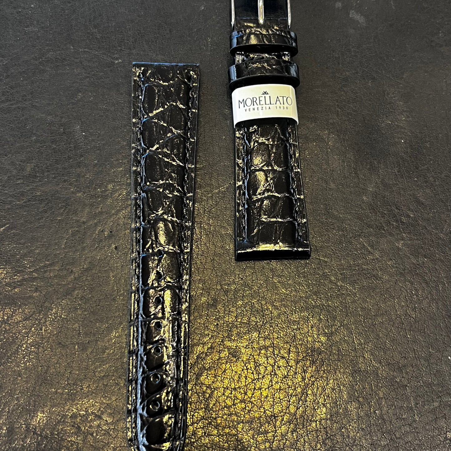 Cinturino per Orologio in pelle Nero (stampa alligatore)