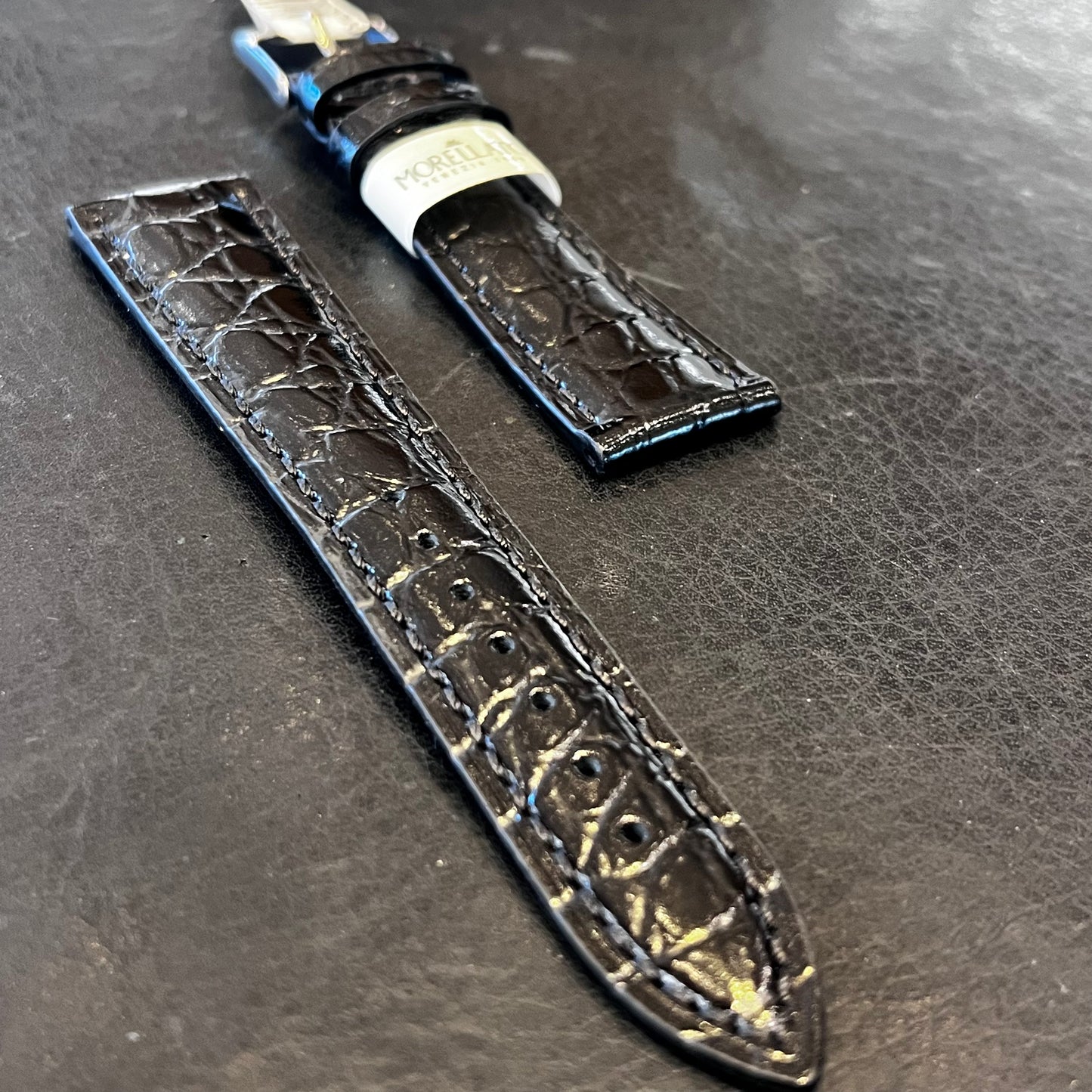 Cinturino per Orologio in pelle Nero (stampa alligatore)