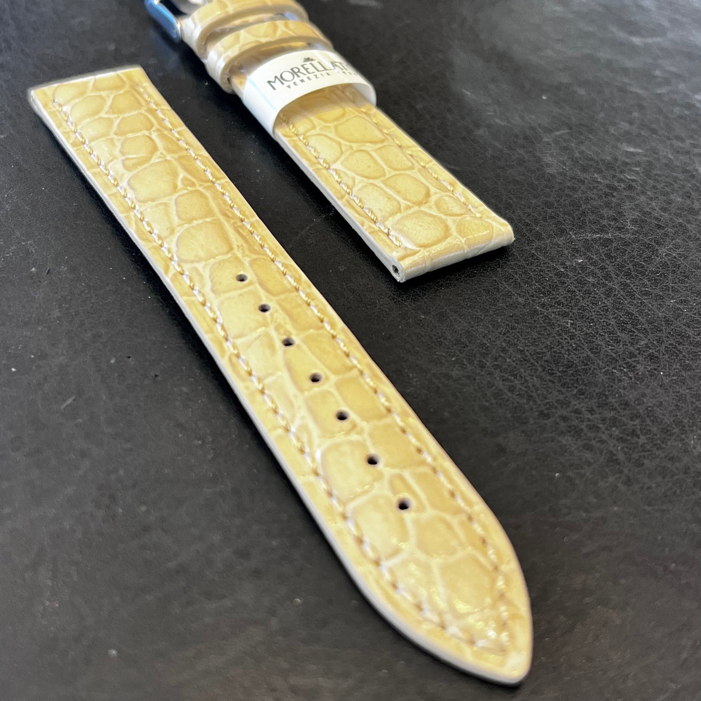 Cinturino per Orologio in pelle Panna (stampa alligatore)