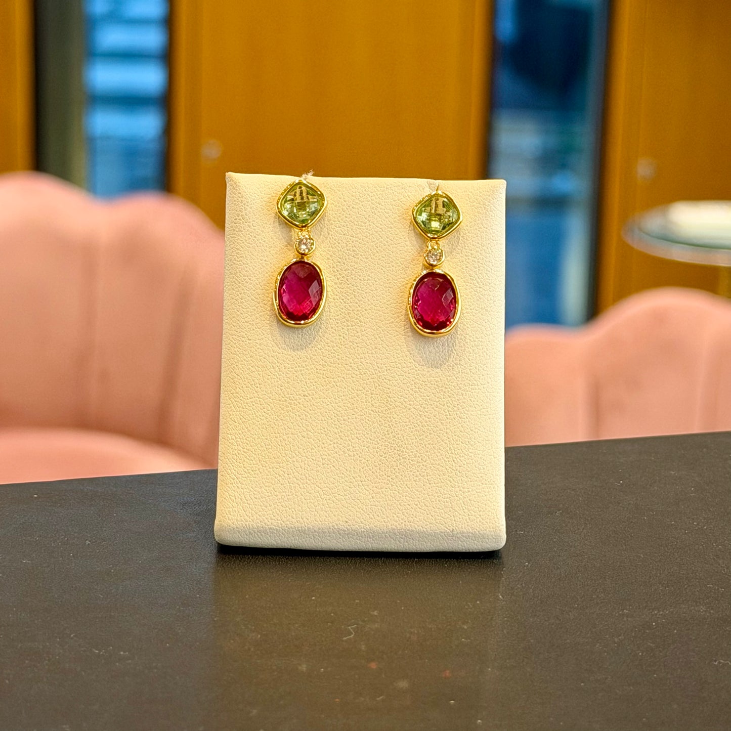 Orecchini Pendenti Color Mix Peridoto & Rubino