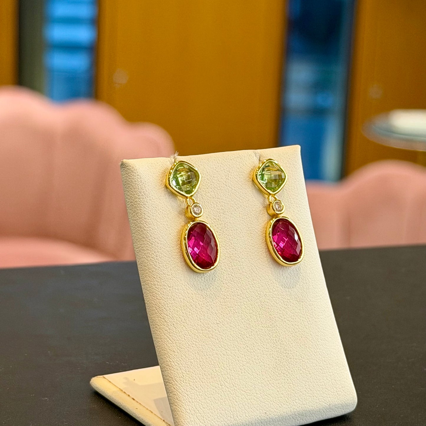 Orecchini Pendenti Color Mix Peridoto & Rubino