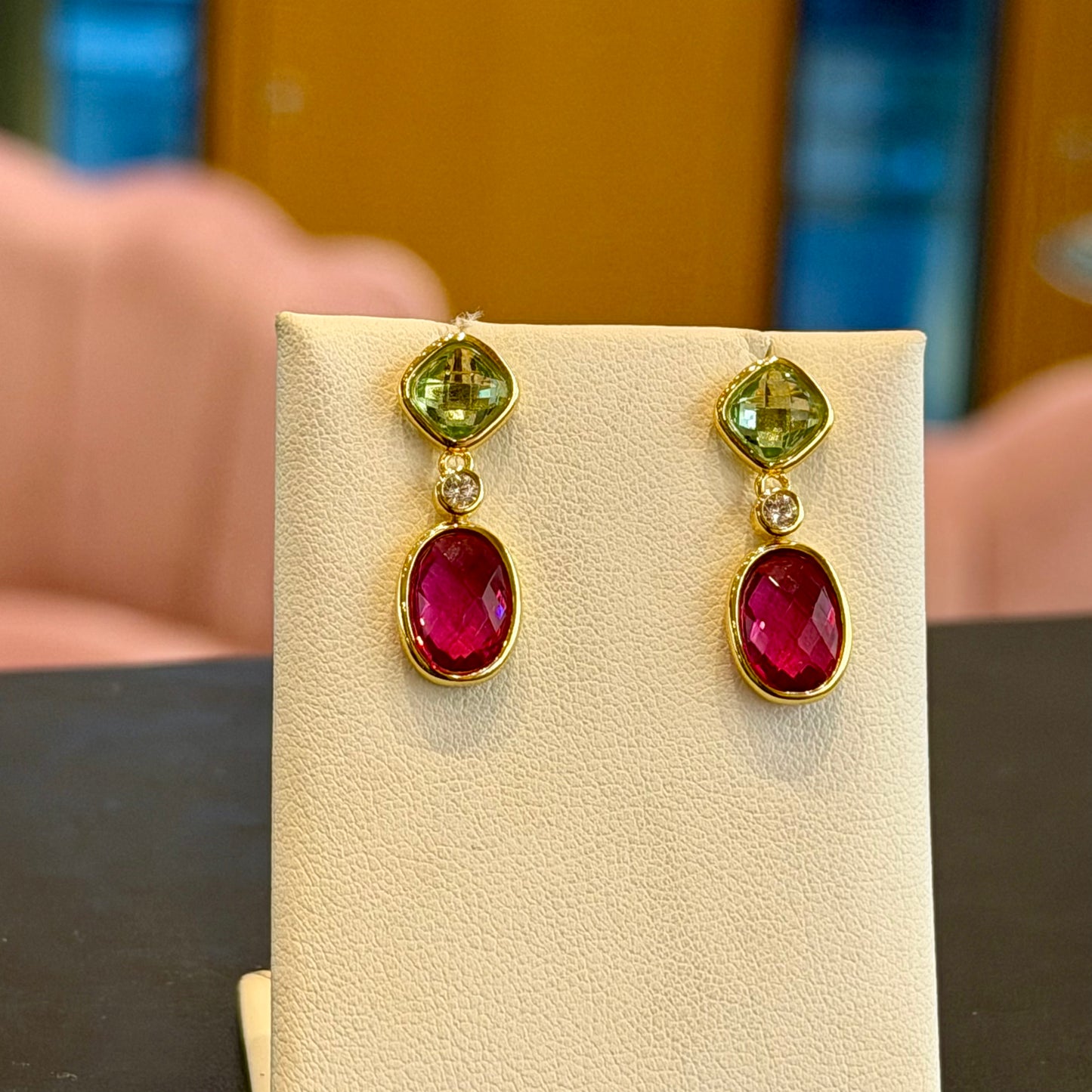 Orecchini Pendenti Color Mix Peridoto & Rubino