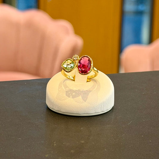 Anello Contrarié Color Mix Peridoto & Rubino
