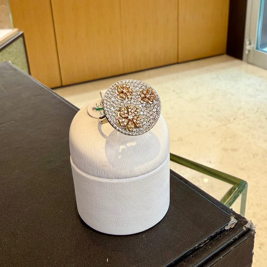 Anello a Disco in Oro Bianco e Rosa 18kt con Pavé di Zirconi
